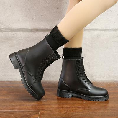 Fashion Women's Rainboots Waterproof Rain Shoes Platform Woman Mud Water Shoes Rubber Lace Up PVC Ankle Boots Sewing Rain Boots