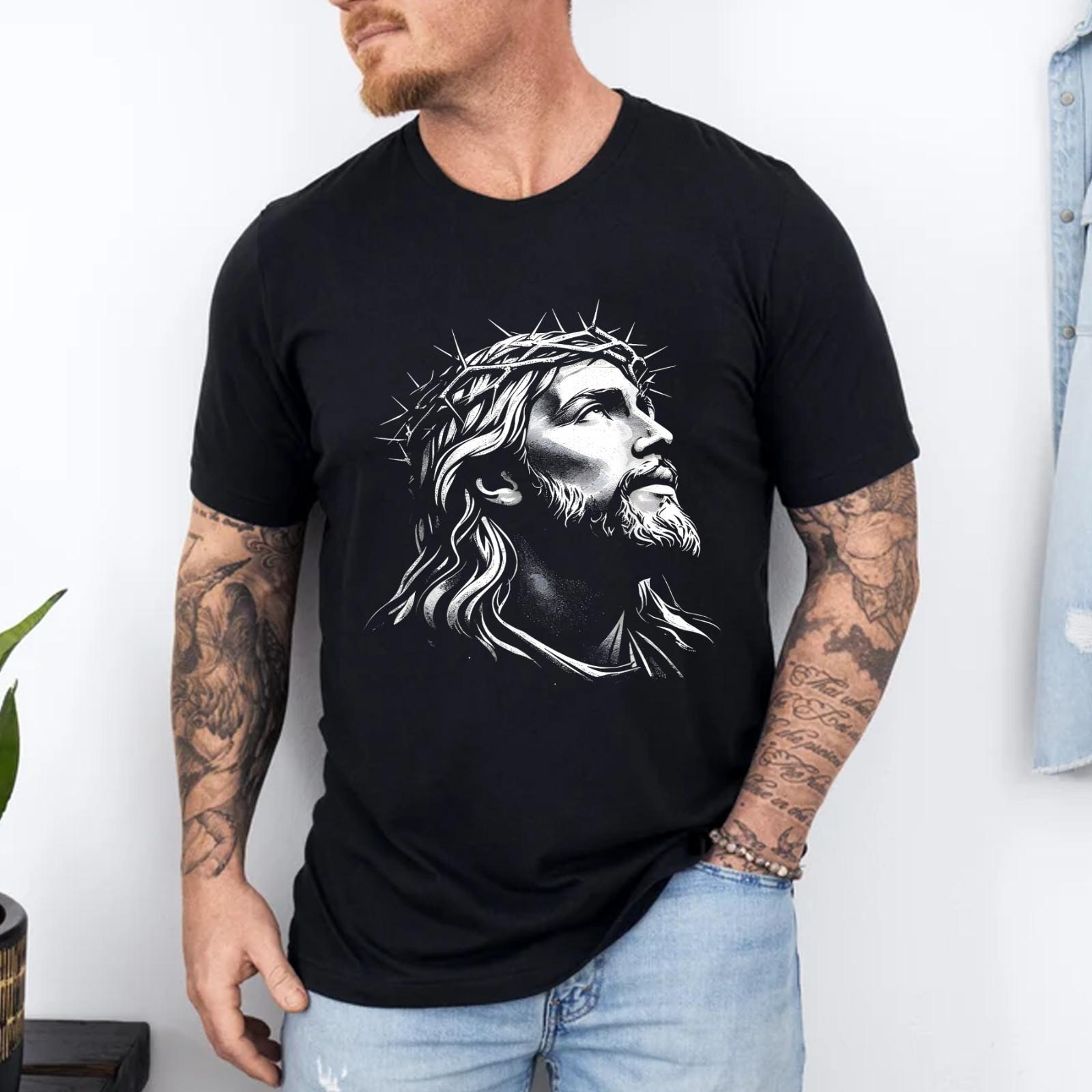 Jesus Christ Face With Crown Of Thorns God Bible T-Shirt S разноцветный