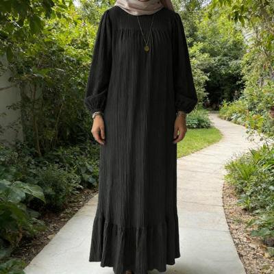 Damenkleid Rundhalsausschnitt Ballonärmel Lockerer Schnitt Maxikleid mit geschichtetem Rüschensaum Ballonärmel Urlaubsbekleidung