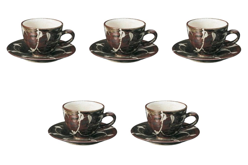 Set of 5 Rust Ivy Coffee Cups X X Cm Ceramic Cups Saucers by Setomonohonpo [8.9 11.2 7.3 (240cc)] &