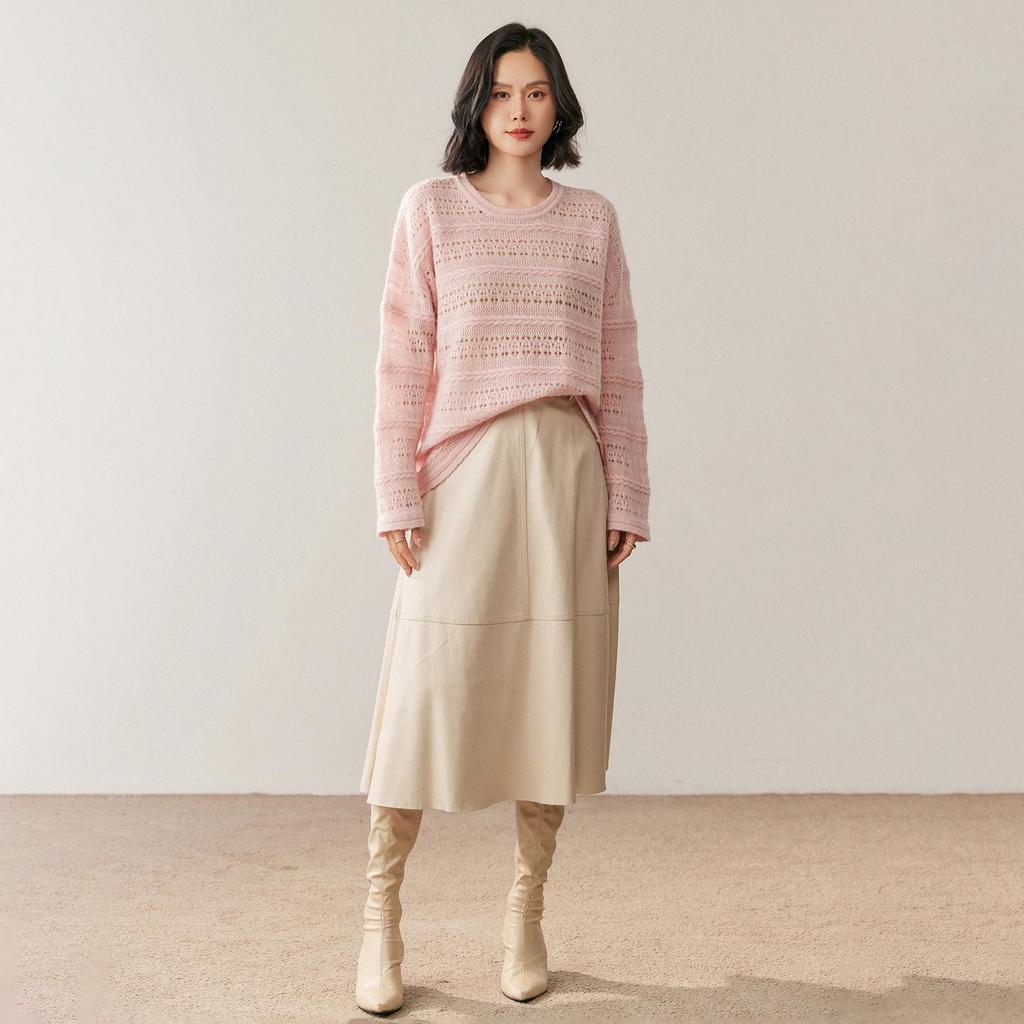 Women's Cashmere Round Neck Pullover Sweater - Fashionable and Warm for Autumn and Winter
