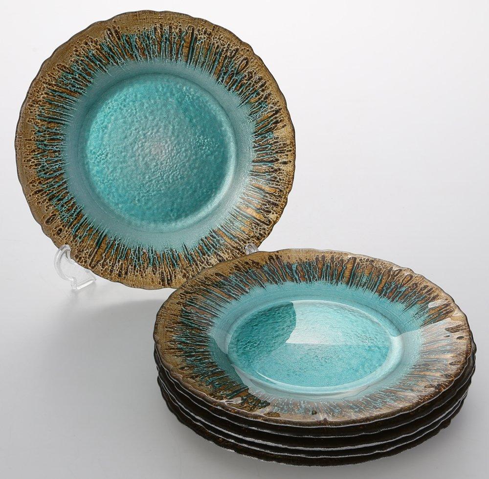 Vetro Felice Medium Plate, Turquoise and Gold, 21.5cm, "Happy Glass Flash" Design, 349122P