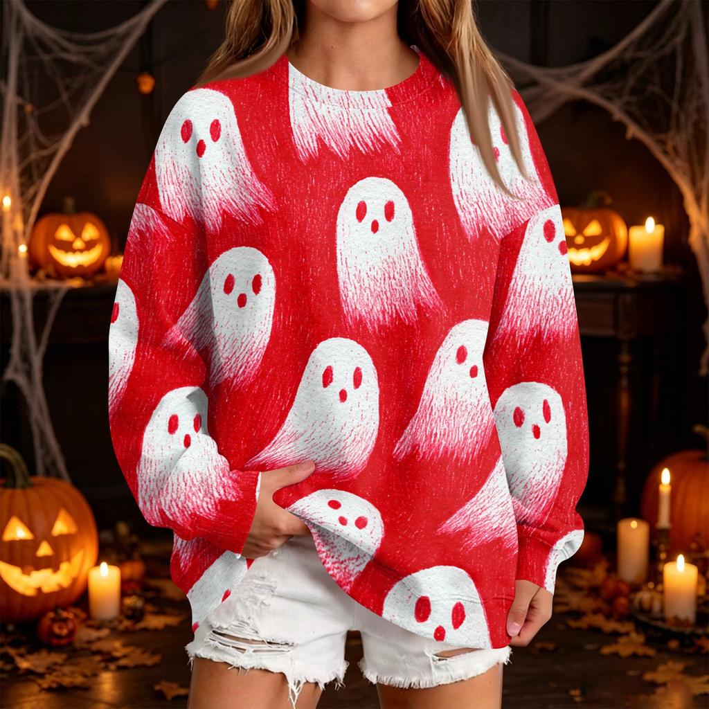 Women's Fashion Casual Halloween Print Round Neck Sweatshirt