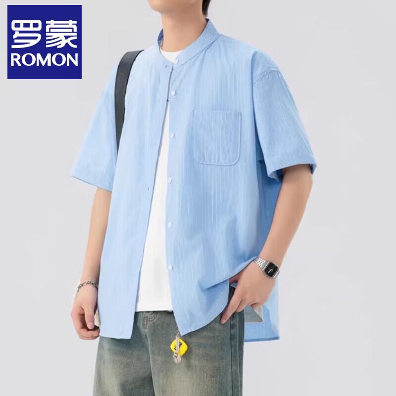 

Мужская летняя полосатая повседневная рубашка с коротким рукавом Romon 2026 3XL