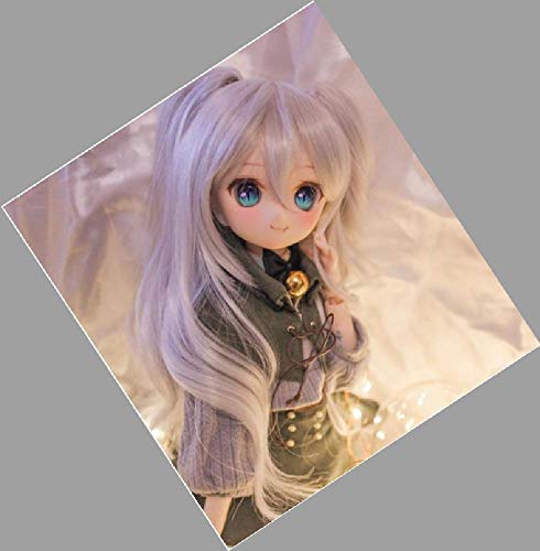 YR EARTH Heat-Resistant Doll Wig, 8-9 Inch, Cute Curly Hair, Arrangeable, 1/3 Scale, BJD, DD, MDD, S199 (Pearl Gray)
