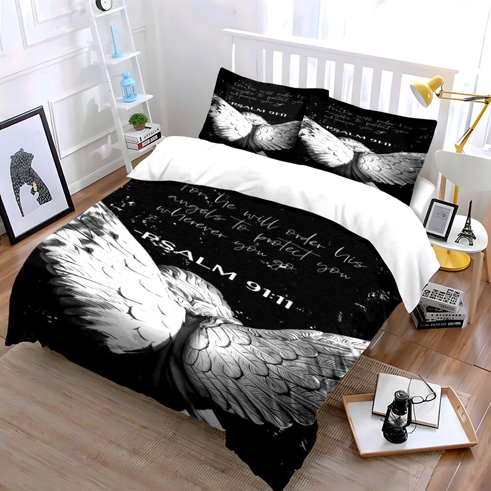 White angel wings pattern. Bedding sets Duvet cover sets Duvet covers Pillowcases(1 * Duvet Cover 2 * Pillowcases without duvet insert)