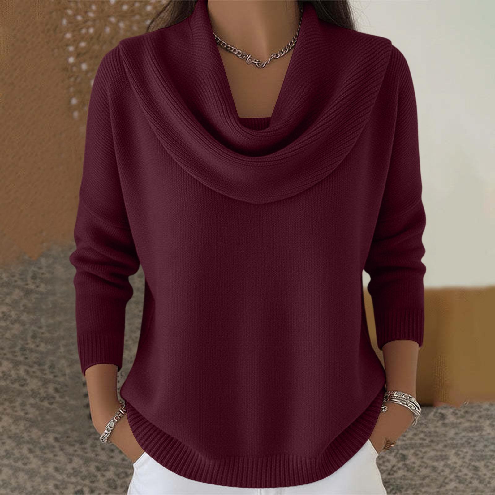 

Women s Casual And Fashionable Round Neck Long Sleeved Solid Color Top XL винний