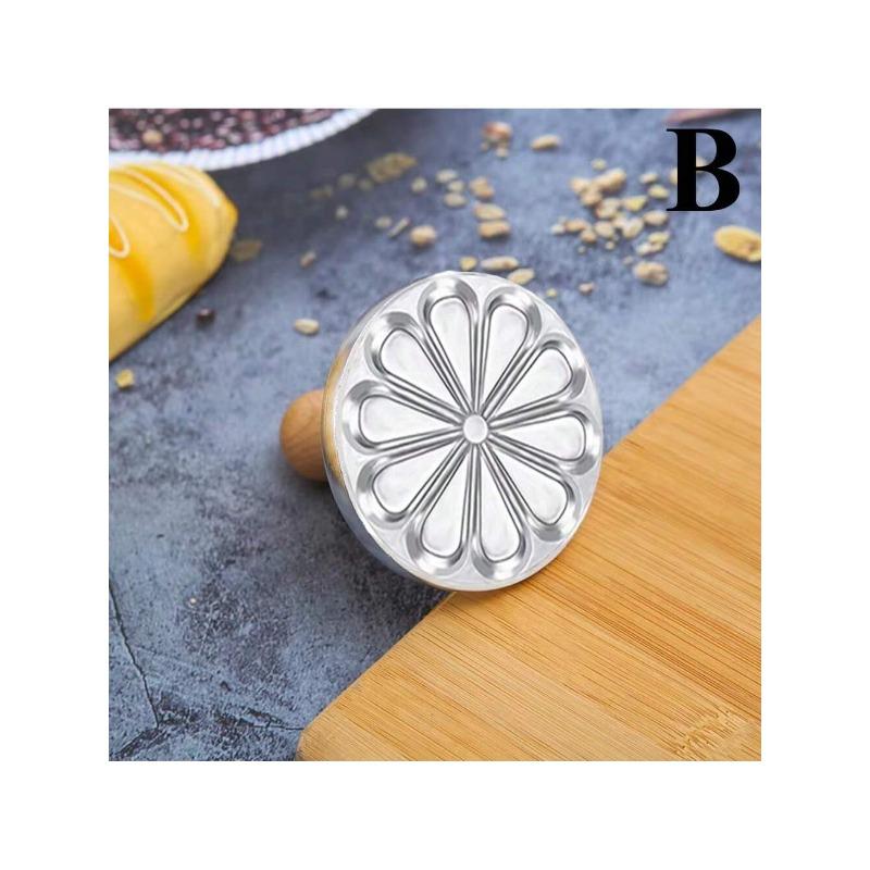 

Round Metal Cookie Press with Wooden Handle Embossing Stamp and Cutter Mold for DIY Baking Easy To Use Decorating Tool Gift