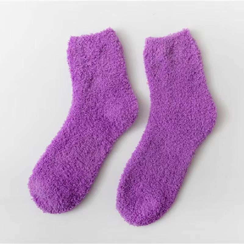 Women's Candy Color Coral Velvet Mid-Calf Socks - Thick, Warm, and Cozy for Autumn and Winter