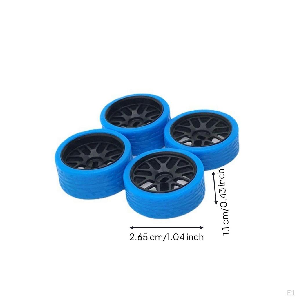 4 Pieces RC Car Wheel with Treaded Tire 1:28 Scale MultiSpoke Rim LowProfile Tires