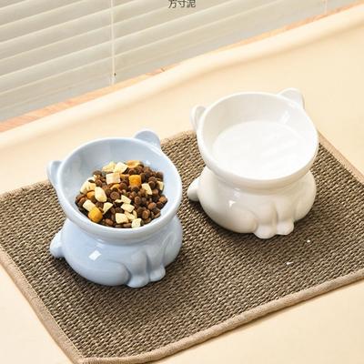 Multi-use Ceramic Cat Bowl Cute Creative Pet High Foot Bowl Slanted Mouth Anti Tipping Dog Food Feeding Basin Water Container