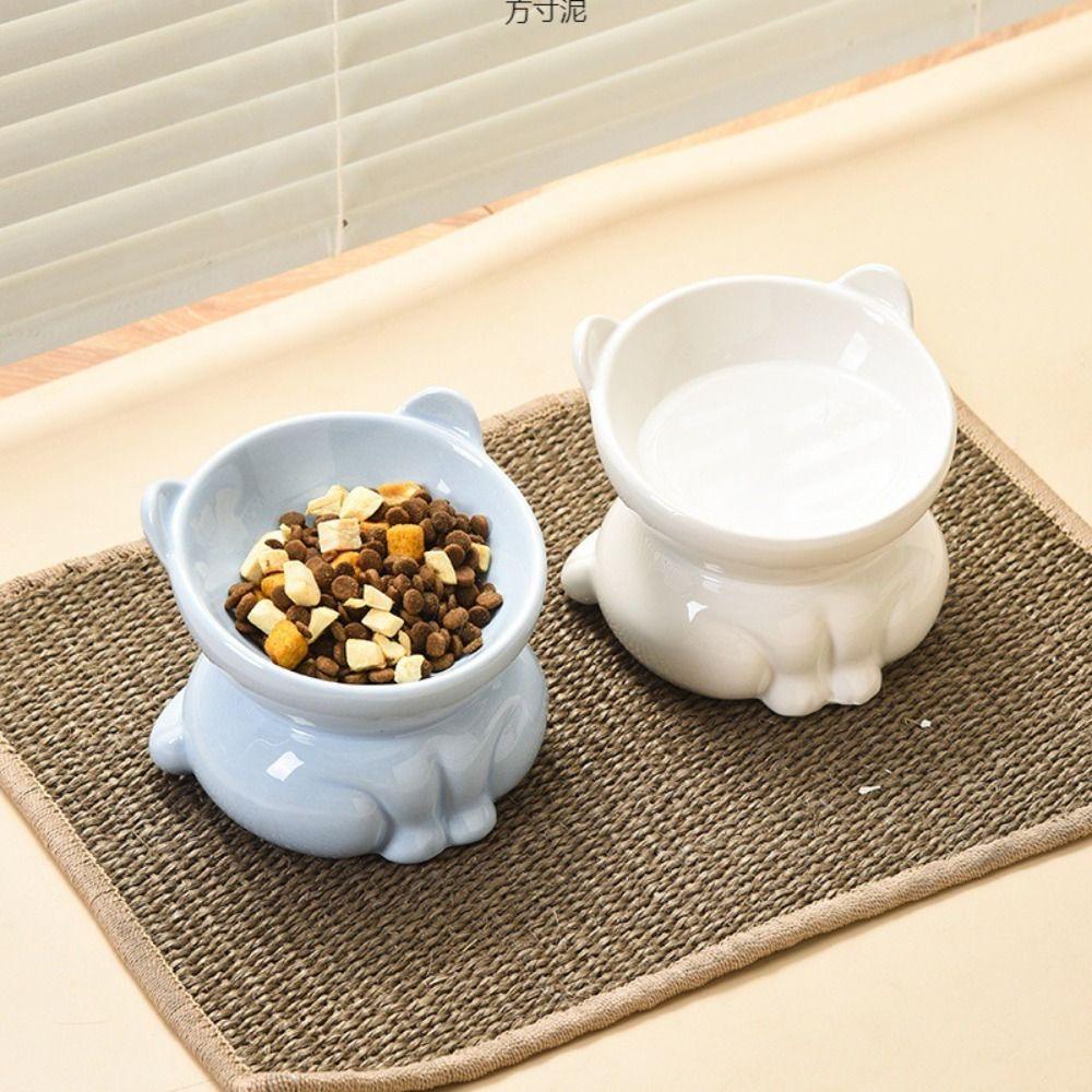 

Cute Pet High Foot Bowl Ceramic Pet Drinking Feeder Dog Food Feeding Basin Neck Protection белый