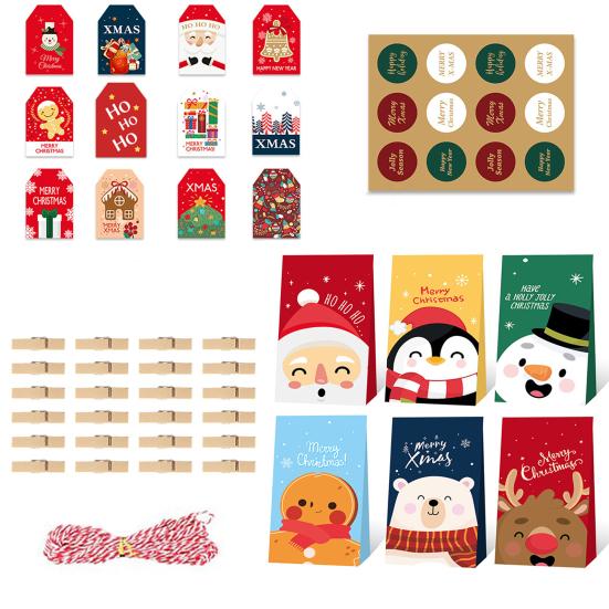 24Pcs/Set Christmas Gift Bag Santa Claus Snowman Deer Pattern Paper Treat Boxes Candy Packaging Festive Goodie Bags Decoration