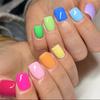 24Pz Unghie Finte Francesi Colorate Primaverili con Disegni Testa Quadrata Corta Press on Unghie Finte Indossabili Semplici Stick Gelatina su Unghie