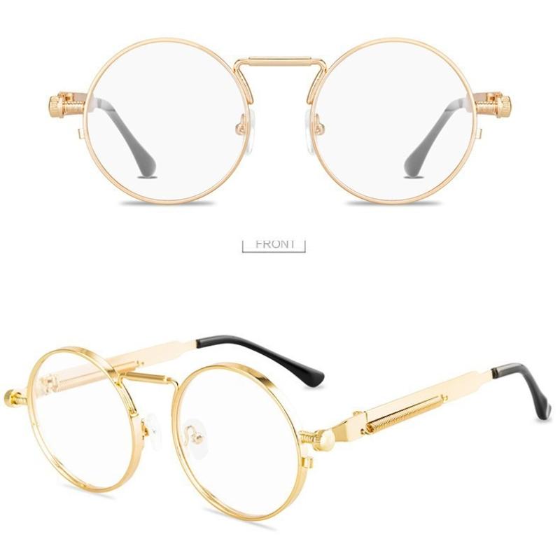 New Vintage Round Steampunk Sunglasses for Men Women Retro Metal Spring Leg Sun Glasses