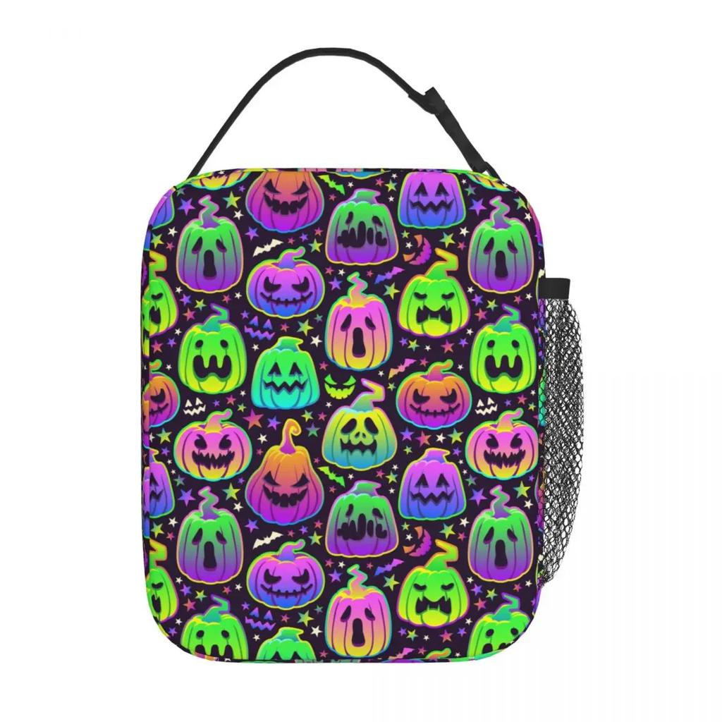 Neon Pumpkin Pattern Halloween Thermal Insulated Lunch Bag for Office Food Bag Container Men Women Thermal Cooler Lunch Boxes