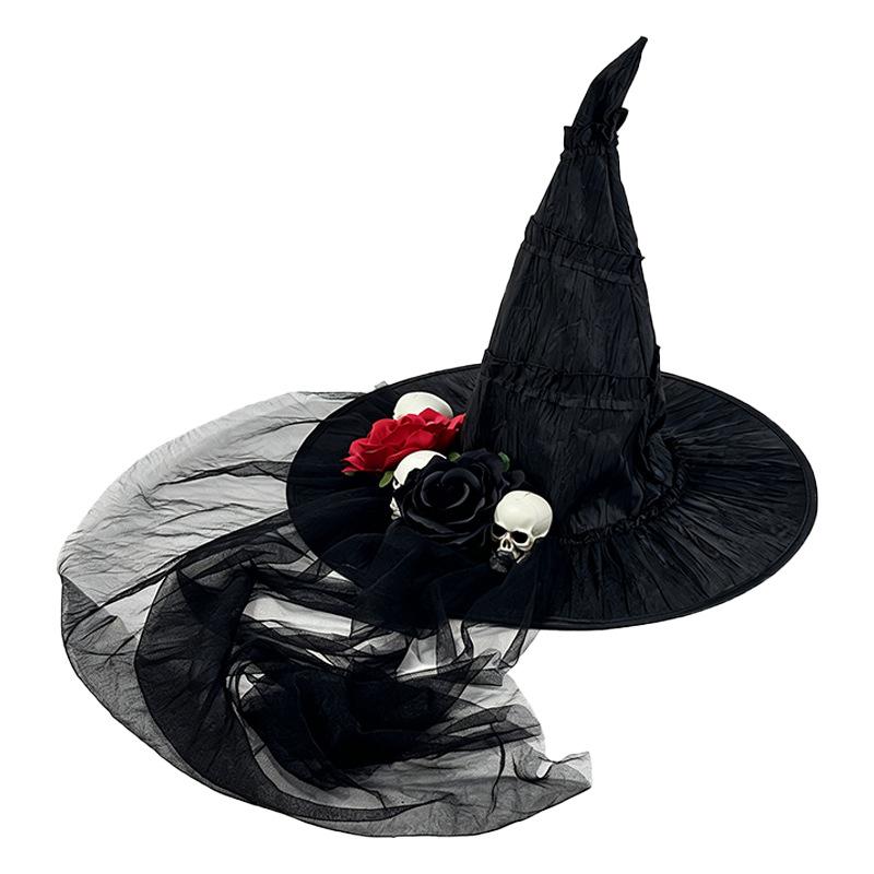 Halloween Witch Hat with and Rose Mesh Decorative Costume Hat for Party