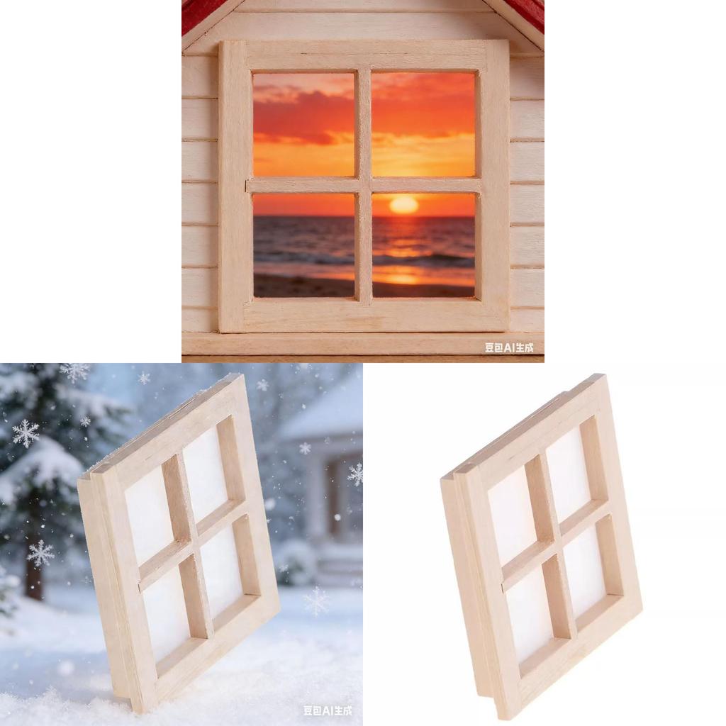 Wooden Dollhouse Diy Miniature Door And Window Set For Crafting And Home Decoration
