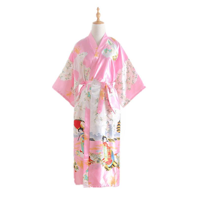 Cămașă de noapte pentru femei în stil kimono Halat de baie lung de mătase cu centură Haine japoneze Pijamale din mătase cu imprimeu de păun