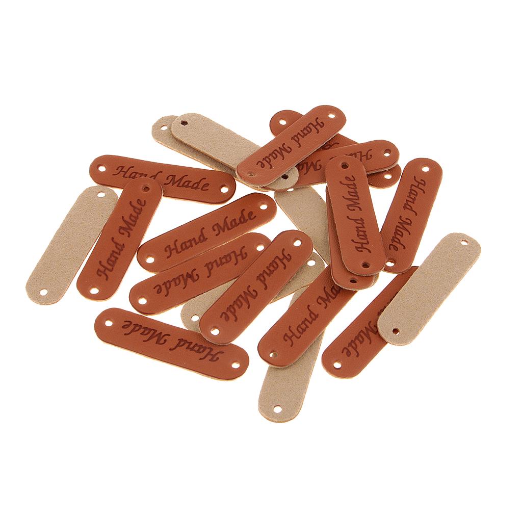 20pcs Retro Synthetic PU Leather Tag DIY Handmade Sew Label Patches Brown