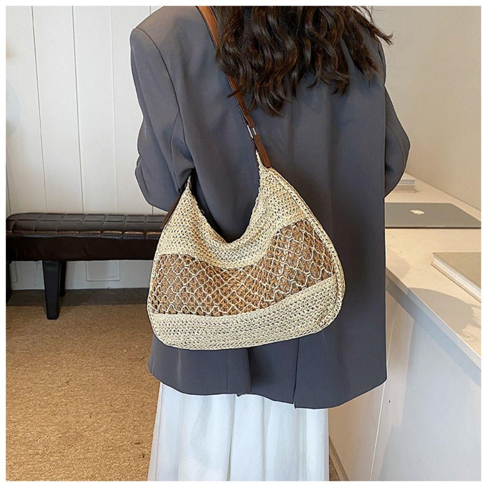 Fashion Weave Tote Bag Large Capacity Summer Beach Straw Handbag Sweet Bohemian Shoulder Bag  Girls