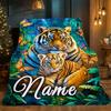 Custom Tiger & Cub Blanket Personalized Name Photo Fleece Throw All Season Soft Warm Bedding for Kids Adults Home Decor Gift