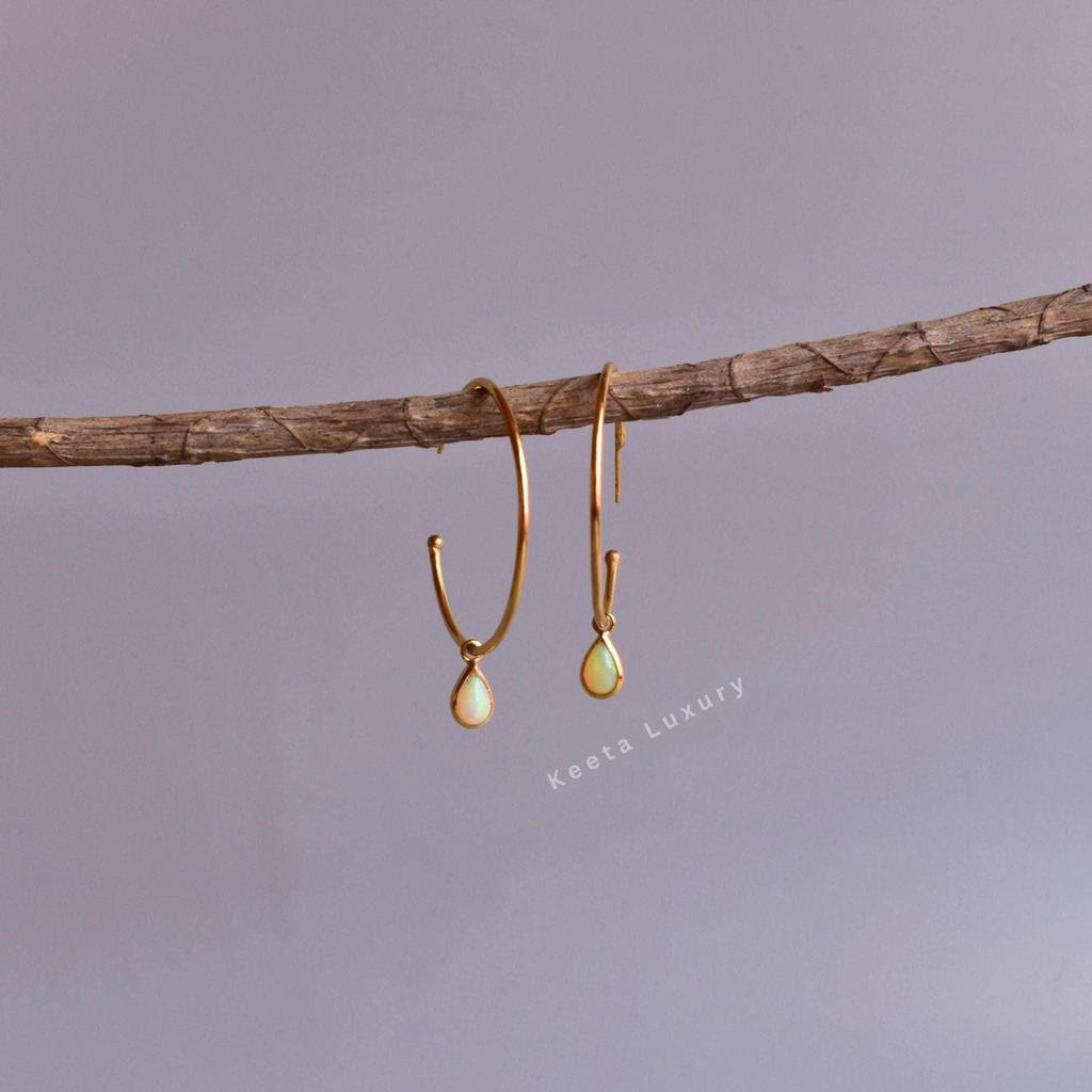 Natural Opal Earrings , 14k Gold Handmade Earrings For Women , Opal Statement Hoop Earrings Healing Gemstone Earrings , Unique Gifts Idea