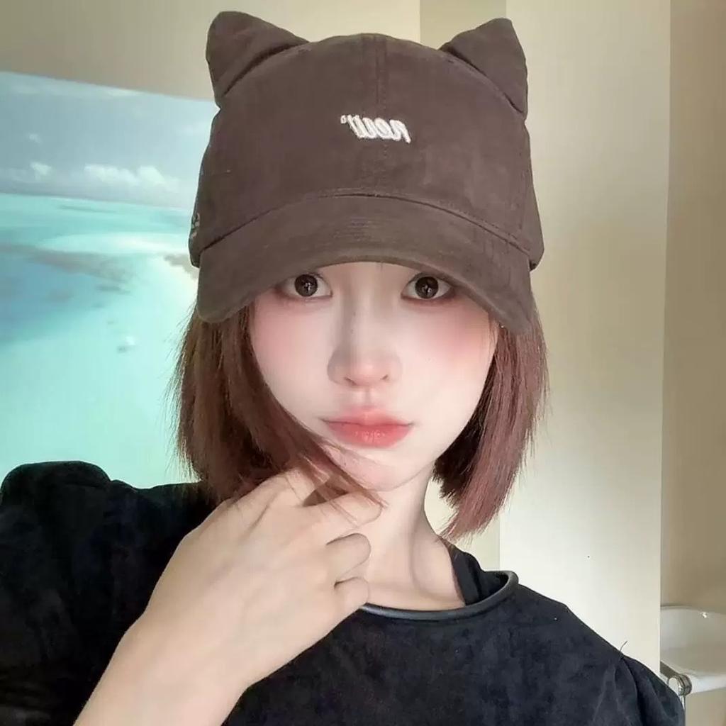 Cute Cat Ears Big Head Circumference Baseball Cap Children Sweet Cool Fashion Couple Cap Show Face Small Tide