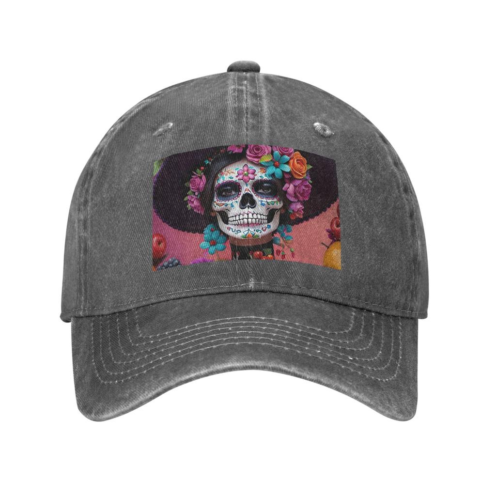 Day Of The Dead Sugar Skull Mexican Girl Baseball Caps Fashion Denim Fabric Hats Adjustable Casquette Sports Baseball Cowboy Hat
