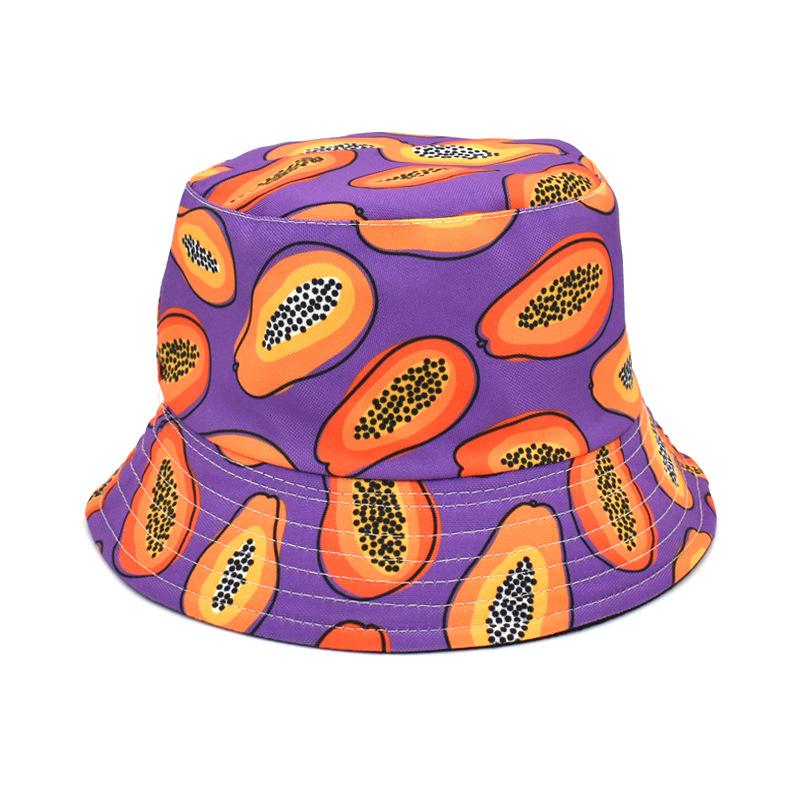 Cappello a Secchiello con Stampa Frutta Papaya per Donne Uomini Estate Viaggio Outdoor Protezione Solare Cappelli da Pescatore Moda Frutta Decorato Panama Hip Hop