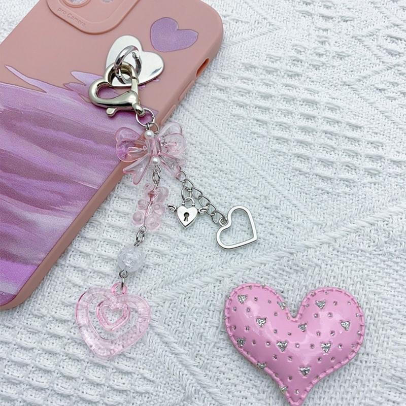 Elegant Bowknot Bead Heart Keyring Pendant Keychain Accessory Charm for Women