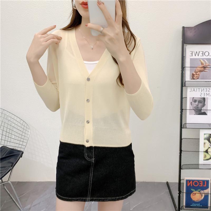 Ice Silk Light Knit Summer Cardigan - White, Slim Fit Sun Protection with Long Sleeves