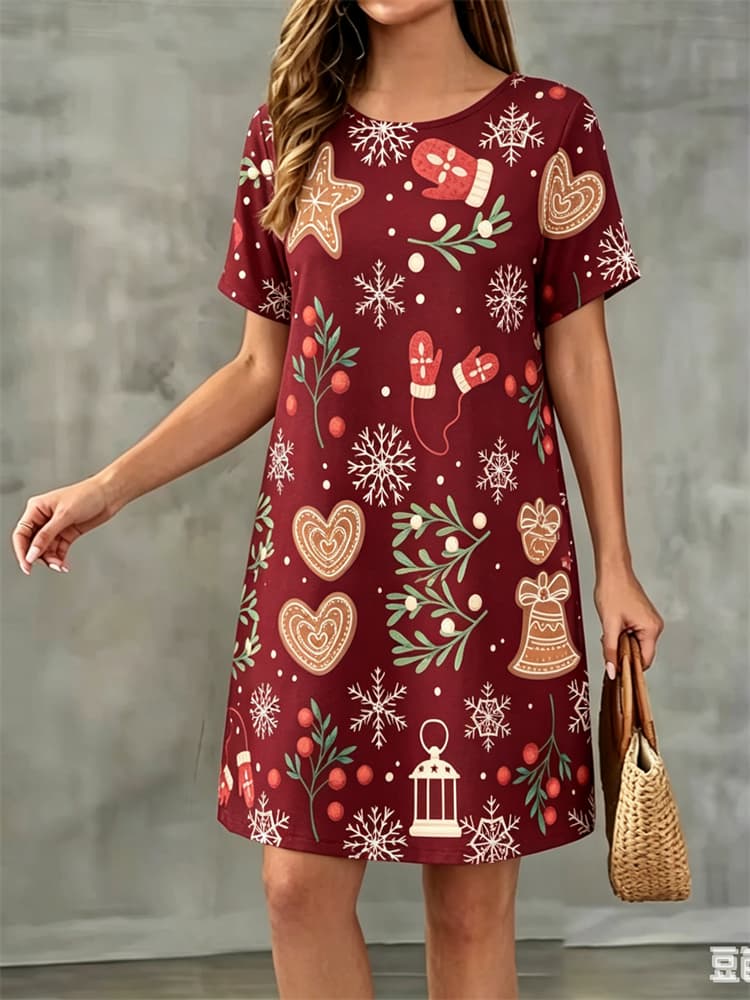 Fashion 3D Print Summer Dress Loose Casual Short Sleeve O-Neck Mini Dress