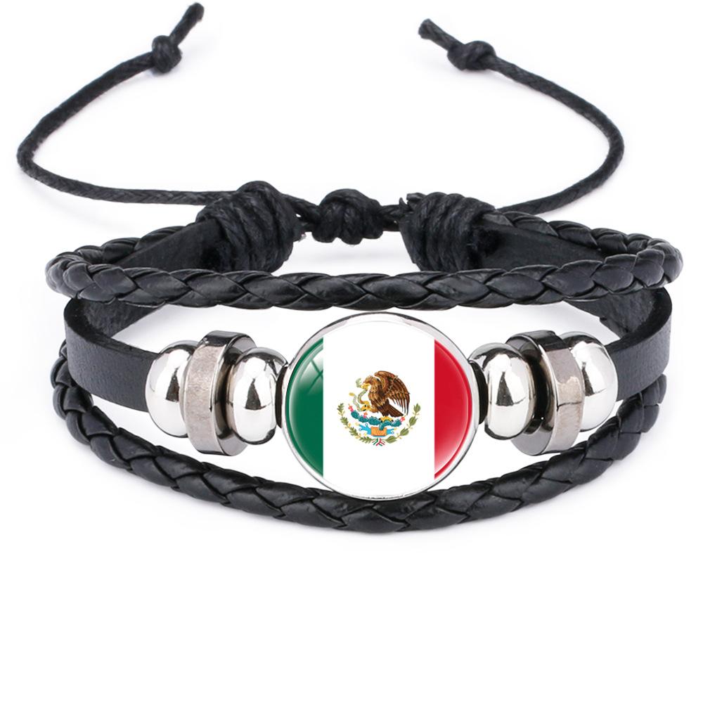 World Cup Leather Bracelet National Flag Soccer Match Souvenir  Adjustable Cowhide Woven Bracelet for Men Women,Sports  Fan Accessories