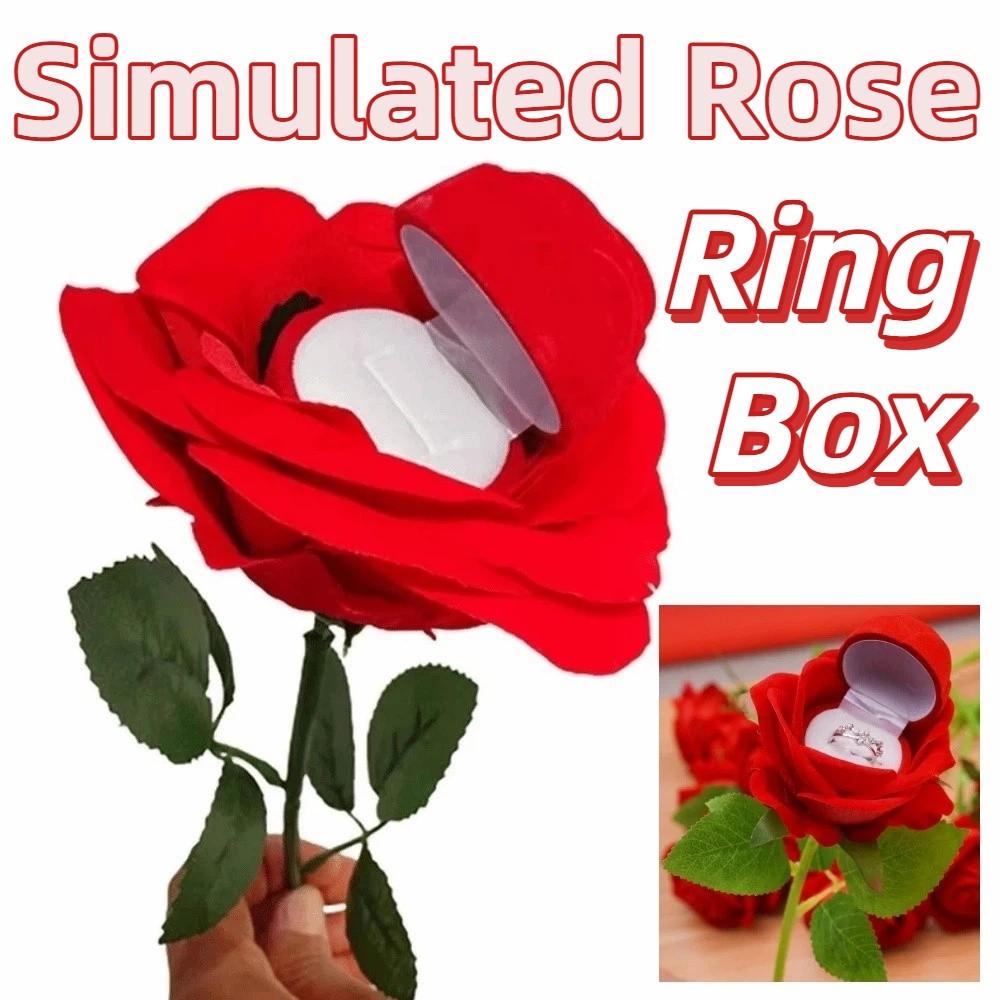 Red Velvet Rose Flower Ring Box Creative Jewelry Display Box  Valentine's Day Gift