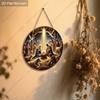Nativity Scene Holy Family Angel Sheep Round Wooden Hanging Sign, Christmas Religious Wall Door Decor