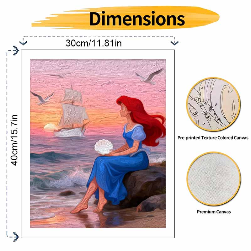 Disney Digital Oil Painting Diy Oil Painting Hand Painting Mermaid Sea Sunset Ship Living Room Bedroom Decoration Painting