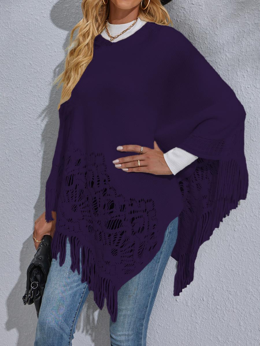 

Women s Long Sleeve Frilly Tassel Shawl Knit Sweater - New Autumn Winter Style L темно-синього кольору