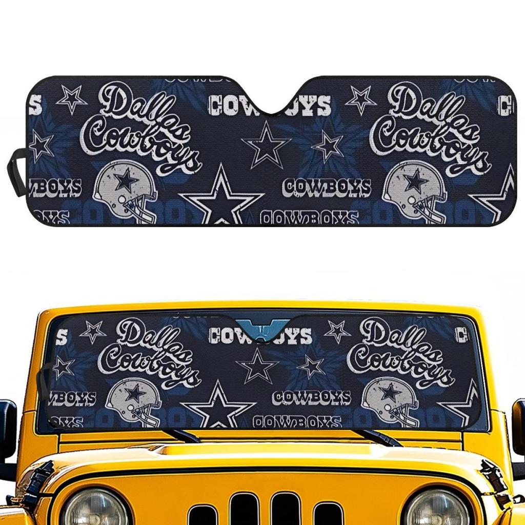 Dallas Cowboys Front Windshield Sunshade Heat Insulation with Team Logo - Aluminum Foil Sun Blocker.