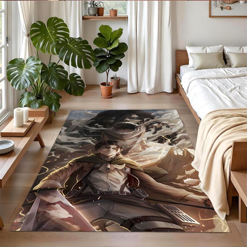 Anti‑Slip Crystal Velvet Floor Rug, Attack on Titan Design Carpet for Indoor Living Bedroom Home Decoration