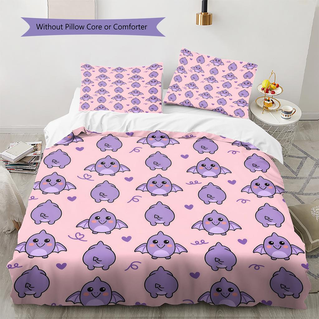 Pink Cartoon Art Pattern Bedding,Quilt Set Quilt Cover Pillowcase Home Birthday Gift (1 * Duvet Cover + 2 * Pillowcase, Without Core)