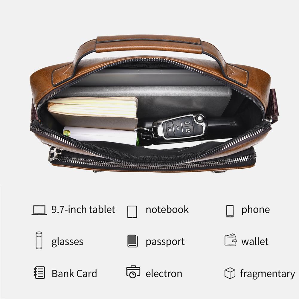 WEIXIER Men's Leather Messenger Bag Waterproof Crossbody Shoulder Bag Sling Satchel Bag Briefcase for Work Business Travel