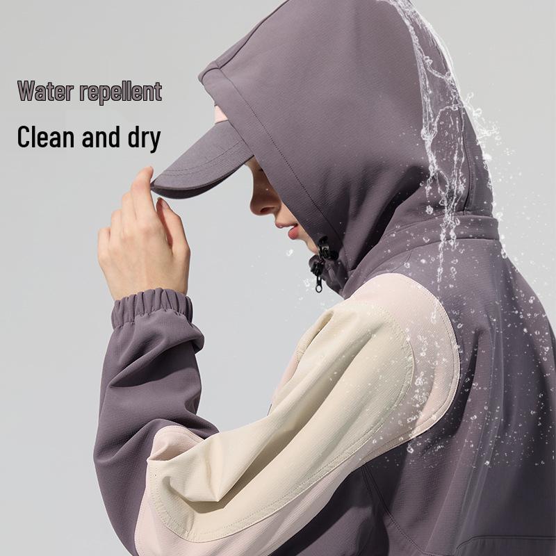 Lotus Leaf Colorblock Softshell Jacket: Water-Repellent, Elastic Hem, Fleece-Lined, Stand Collar