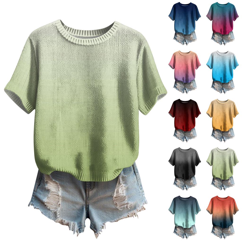 Women's Cute Sweater Knitted Fashion Casual Round-neck Short-sleeved  Cozy Print Top