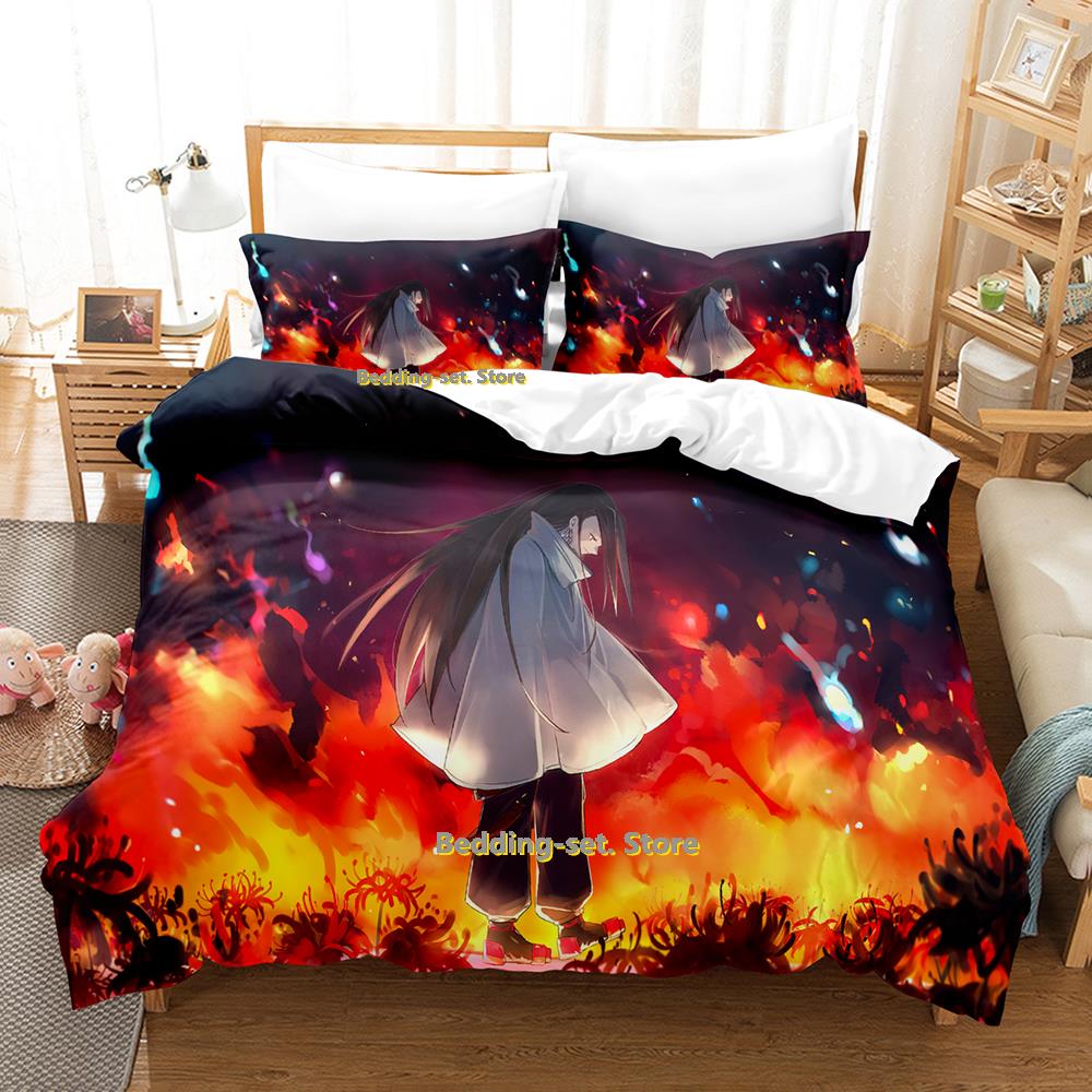 Comforter Personality Shaman King Bedding Set Cartoon Anime Three-Piece Set Adult Kid Bedroom S 3D Kawaii Game Twin Set