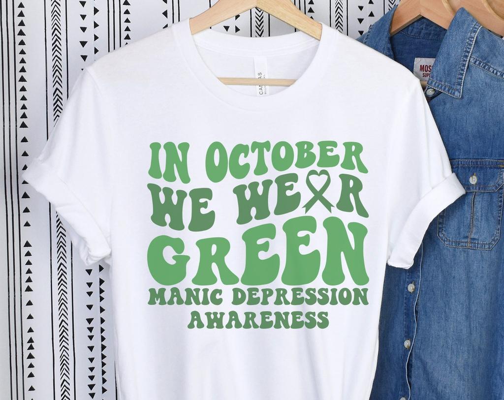Manic Depression Awareness Shirt, Support Manic Depression Walk Tees, Green Ribbon Shirts, Matching Family Support Squad