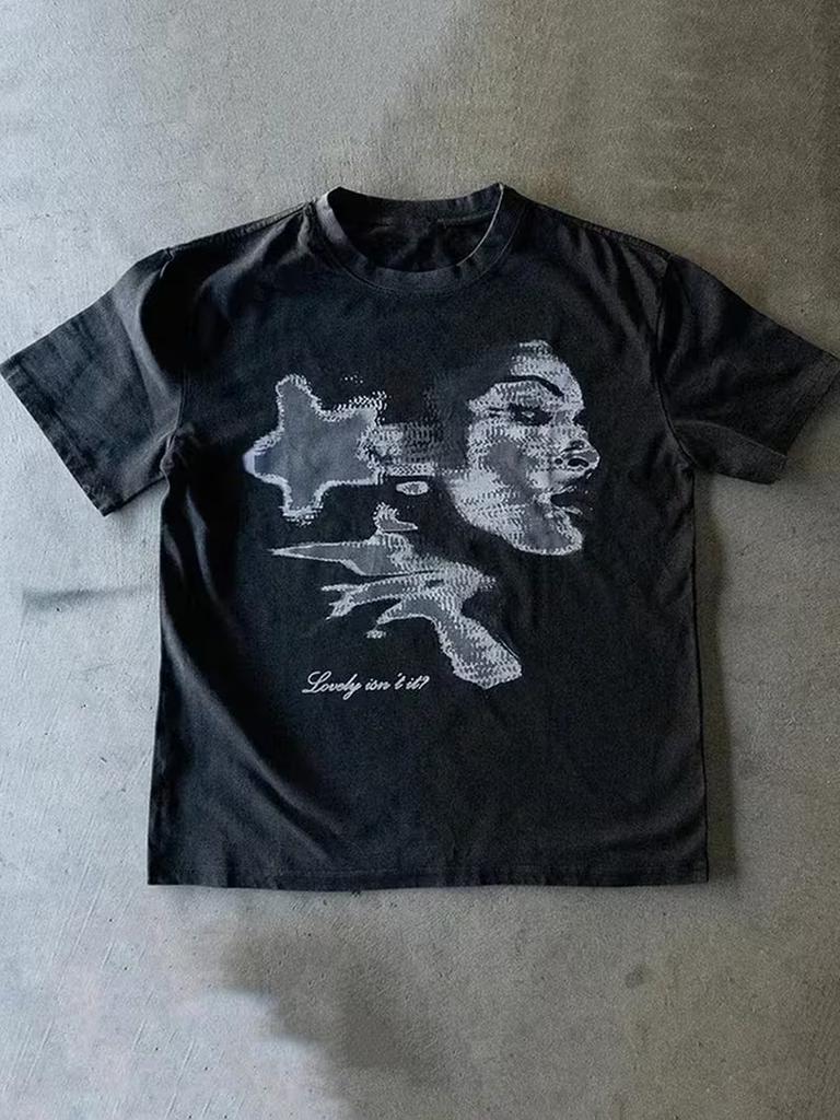 New ArrivalGraffiti Face TShirtY2k Style Loose Fit Crew Neck DesignCasual And FashionableSuitable For Both Unisex And Unisex