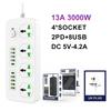 2500w3000w Universal Strip Power 2m Extension Cord Socket 346 Way Uk Plug Fast Charging Power Board