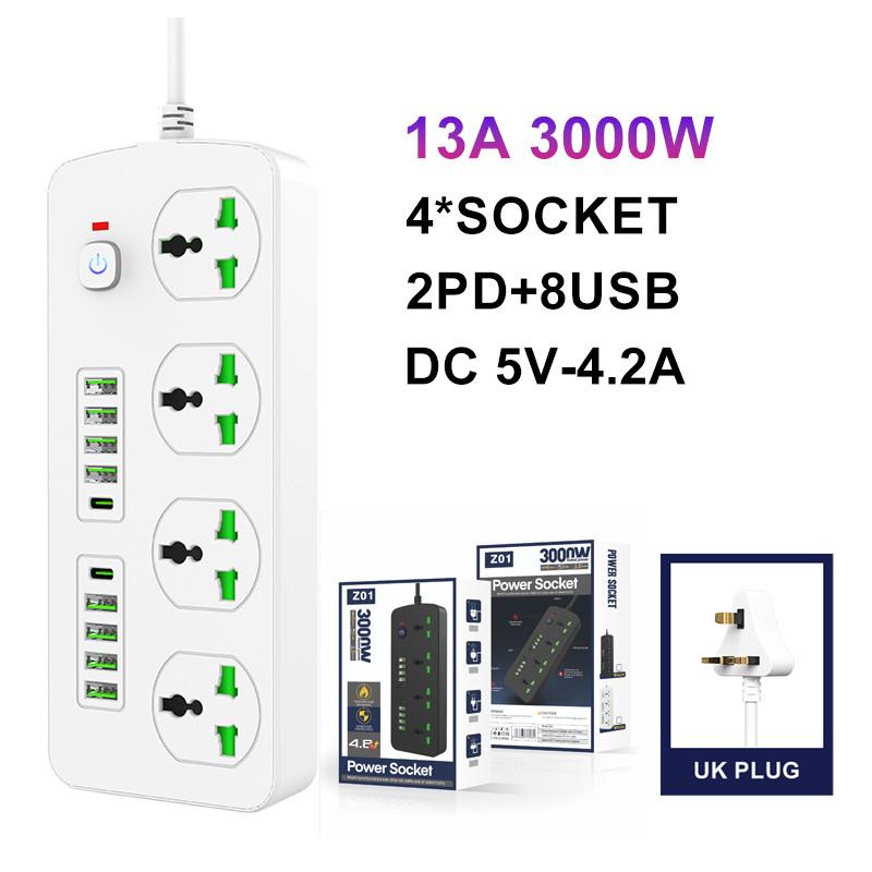 2500w3000w Universal Strip Power 2m Extension Cord Socket 346 Way Uk Plug Fast Charging Power Board