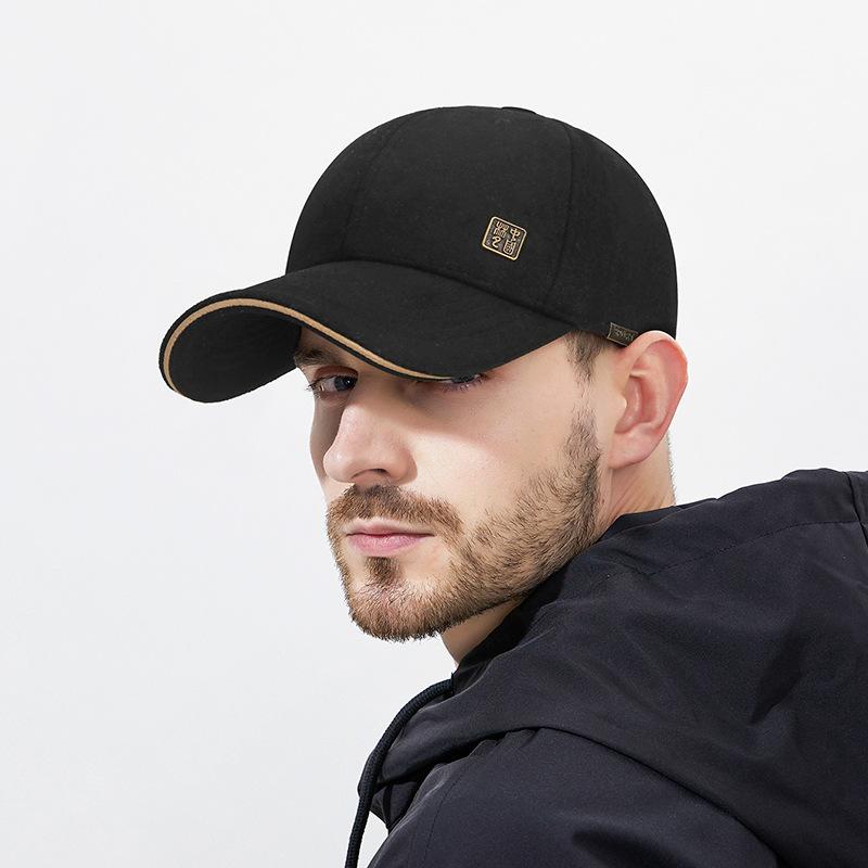 Autumn Winter Wool Warm Baseball Cap Men's Adjustable Cold-Proof Cap